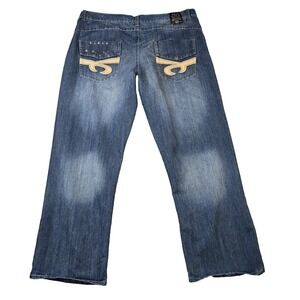 VTG GS-115  Men's Jeans Studded Straight Leg High Rise Distressed 42" X‎ 32"